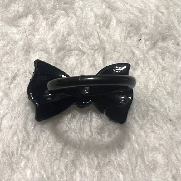 Black Ribbon Bow Rhinestone Glitter Ring - Picture 4 of 6
